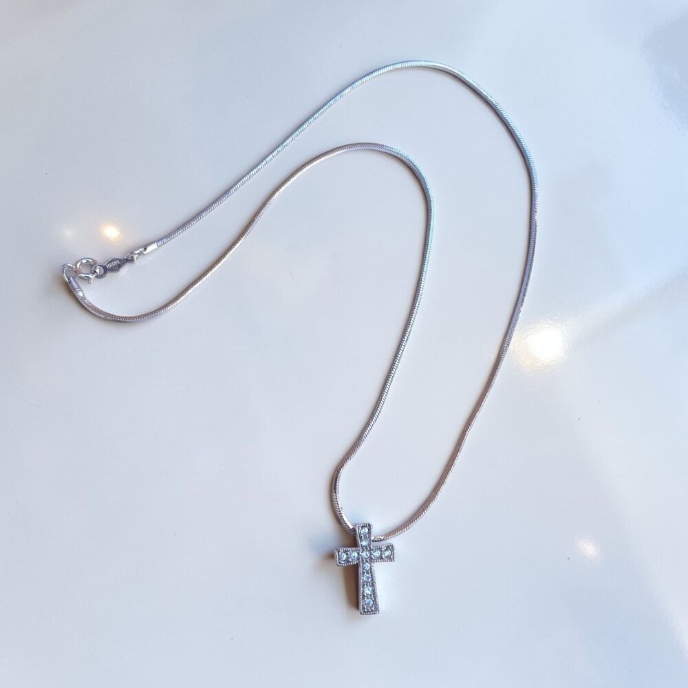 Nadri Cross Necklace Rhodium Plated Silver Tone Cubic Zirconia Pendant